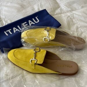 ITALEAU Lisa Yellow Suede Slip-On Mule with Silver Bit